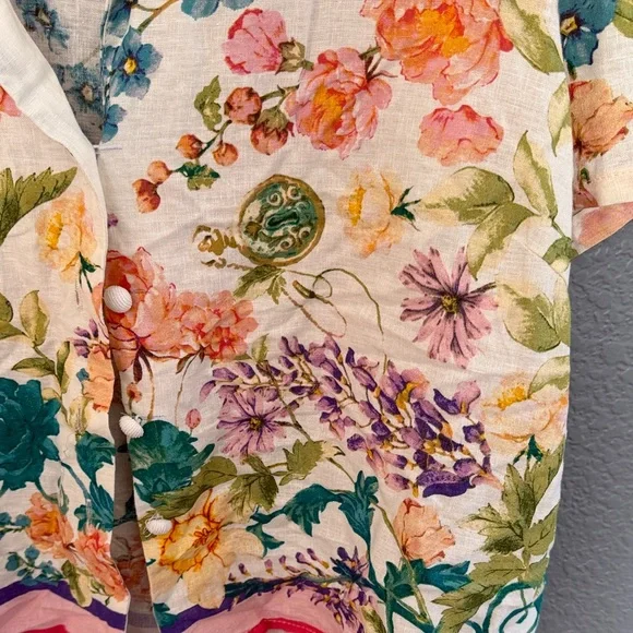 Rachel Zoe whimsical aftermarket cropped linen Floral Blouse - Picture 3 of 8